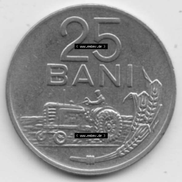 Grau bzw. s/w Münzen Rumänien Umlaufmünze 1960-1960, 25 Bani, Bild mit Vorderseite der Münze als Bildmaterial Sammlung Graustufen