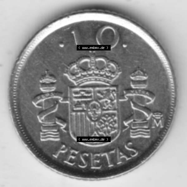 Grau bzw. s/w Münzen Spanien Umlaufmünze 1992-1992, 10 Peseten 1992. Vorderseite der alten Peseten Umlaufmünze aus Spanien vor Einführung der Euromünzen in Spanien zum katalogisieren... Sammlung Graustufen