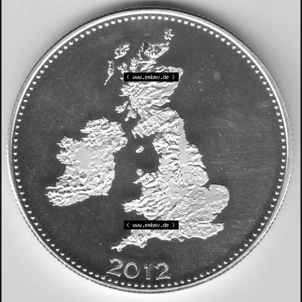 Grau bzw. s/w Münzen Großbritannien Silbermedaille 2012-2012, Silberunze Englische Rose, Bild mit Rückseite zum Download Sammlung Graustufen