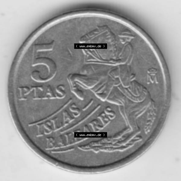 Grau bzw. s/w Münzen Spanien Umlaufmünze 1997-1997, 5 Peseten 1997. Vorderseite der alten Peseten Umlaufmünze aus Spanien vor Einführung der Euromünzen in Spanien zum katalogisieren... Sammlung Graustufen
