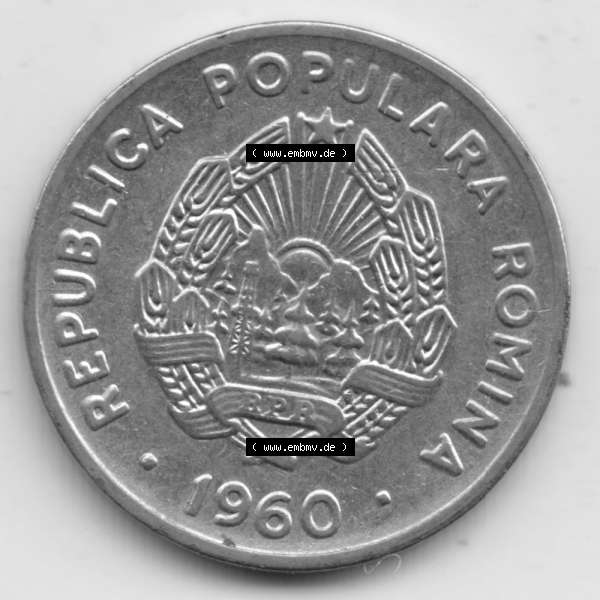 Grau bzw. s/w Münzen Rumänien Umlaufmünze 1960-1960, 15 Bani Kursmünze, Bild mit Rückseite der Münze als Bildmaterial Sammlung Graustufen