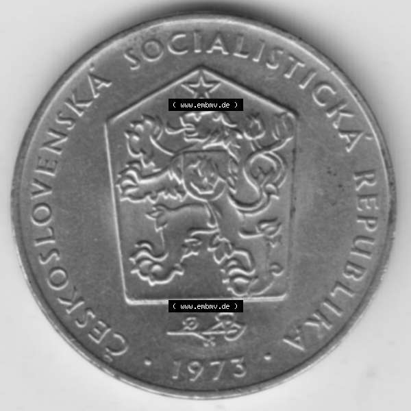 Grau bzw. s/w Münzen Tschechoslowakei Umlaufmünze 1972-1990, 2 Kronen. Vorderseite der Münze aus Tschechoslowakei als Bildmaterial für Sammler und Münzen-Webseiten hier im online... Sammlung Graustufen