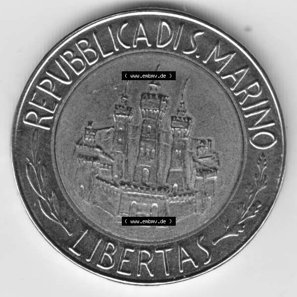 Grau bzw. s/w Münzen San Marino Gedenkmünze 1984-1984, 500 Lire Albert Einstein. Wappen der 500 Lire Gedenkmünzen von San Marino Eurovorläufer als Bildmaterial im online Katalog und... Sammlung Graustufen