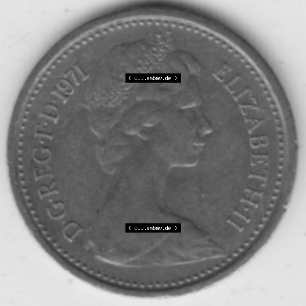 Grau bzw. s/w Münzen Großbritannien Umlaufmünze 1971-1981, 1/2 New Penny 1971. Rückseite der alten britischen Münze aus Großbritannien zum katalogisieren und verwalten... Sammlung Graustufen