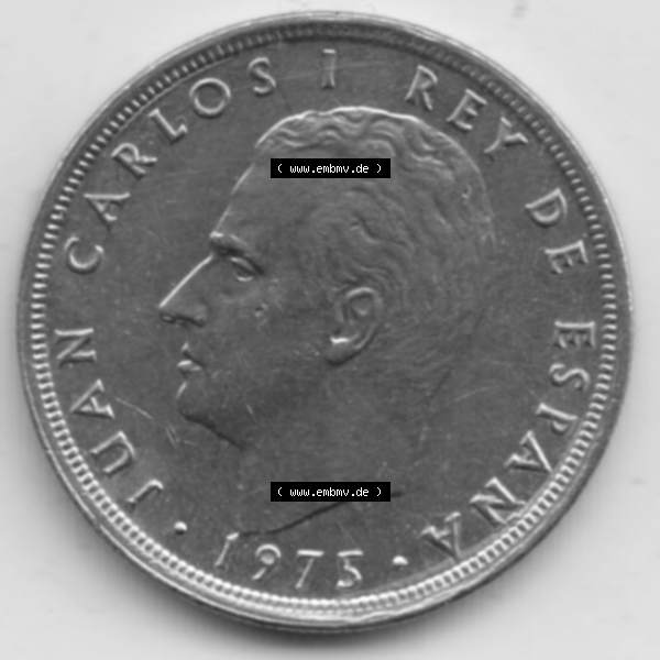 Grau bzw. s/w Münzen Spanien Umlaufmünze 1975-1975, 5 Peseten 1979. Rückseite der spanischen Umlaufmünze aus Spanien vor der Euro-Einführung in Spanien zum katalogisieren im spanischen... Sammlung Graustufen