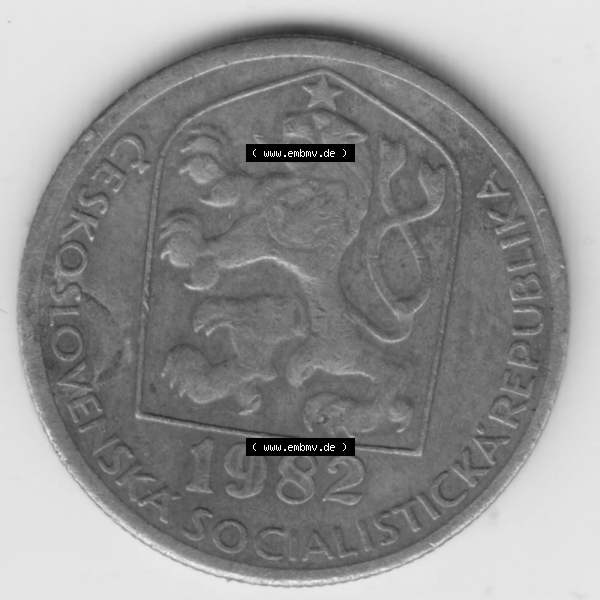 Grau bzw. s/w Münzen Tschechoslowakei Umlaufmünze 1972-1990 20 h, Heller, Haleru. Vorderseite der Münze aus Tschechoslowakei als Bildmaterial für Sammler und Münzen-Webseiten... Sammlung Graustufen