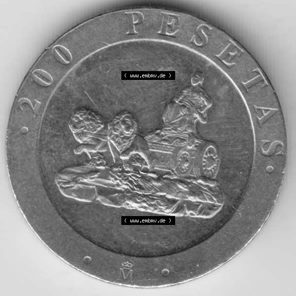 Grau bzw. s/w Münzen Spanien Umlaufmünze 1990-1990, Peseteas - Peseten 1990. Vorderseite der alten Peseten Umlaufmünze aus Spanien vor Einführung der Euromünzen in Spanien zum katalogisieren... Sammlung Graustufen