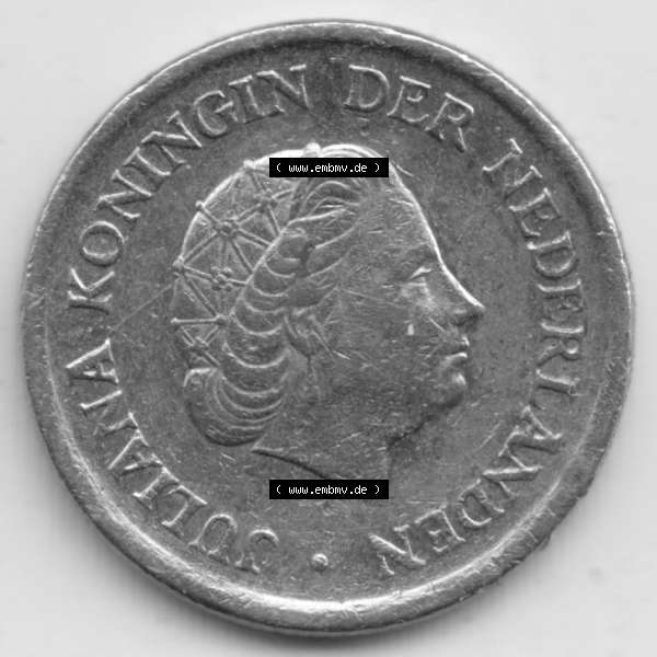 Grau bzw. s/w Münzen Niederlande Umlaufmünze 1950-1980, 25 Cent 1980, Bild mit Rückseite der Münze als Bildmaterial Sammlung Graustufen