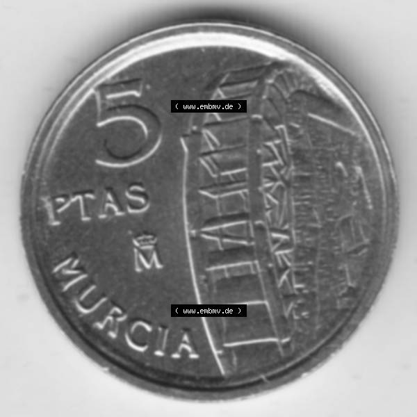 Grau bzw. s/w Münzen Spanien Umlaufmünze 1999-1999, 5 Peseten 1999. Vorderseite der alten Peseten Umlaufmünze aus Spanien vor Einführung der Euromünzen in Spanien zum katalogisieren... Sammlung Graustufen