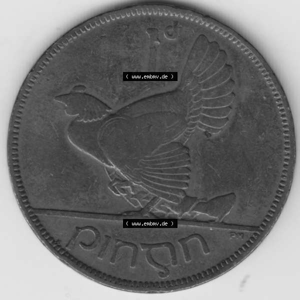 Grau bzw. s/w Münzen Irland Umlaufmünze 1928-1937, 1 Penny, Pence 1935. Vorderseite der alten irischen Umlaufmünze aus Irland in Irische Pfund-Währung zum katalogisieren und verwalten... Sammlung Graustufen
