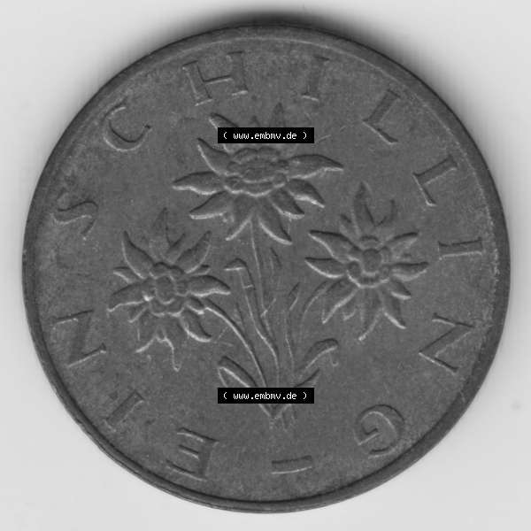 Grau bzw. s/w Münzen Österreich Umlaufmünze 1959-2001, 1 Schilling 1989, Bild mit Rückseite der österreichischen Münze als Bildmaterial, des Bildes zur deiner Nutzung Sammlung Graustufen