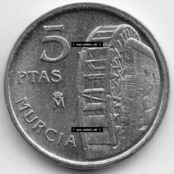 Grau bzw. s/w Münzen Spanien Umlaufmünze 1999-1999, 5 Ptas, Peseten 1999. Vorderseite der alten Peseten Umlaufmünze aus Spanien vor Einführung der Euromünzen in Spanien zum... Sammlung Graustufen