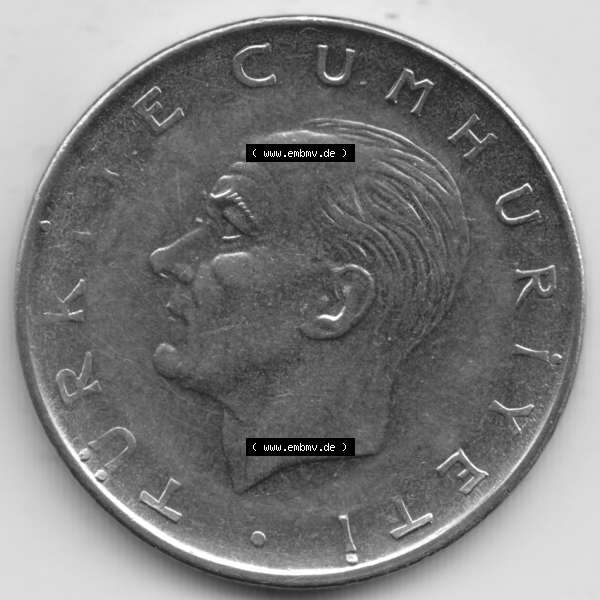 Grau bzw. s/w Münzen Türkei Umlaufmünze 1967-1980, 1 Lira - Lire. Rückseite der Münze der Türkei als Bildmaterial für Sammler und Münzen-Webseiten hier im online... Sammlung Graustufen