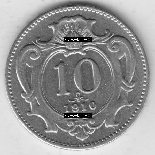 Grau bzw. s/w Münzen Österreich Umlaufmünze 1892-1911, 10 Heller 1910, Bild mit Vorderseite der Münze aus Österreich als Bildmaterial, für dich selbst Sammlung Graustufen