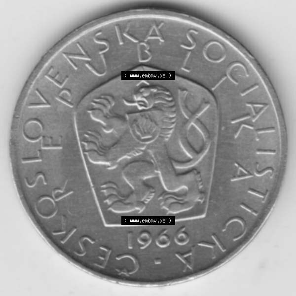 Grau bzw. s/w Münzen Tschechoslowakei Umlaufmünze 1966-1990, 5 Kronen. Vorderseite der Münze aus Tschechoslowakei als Bildmaterial für Sammler und Münzen-Webseiten hier im online... Sammlung Graustufen