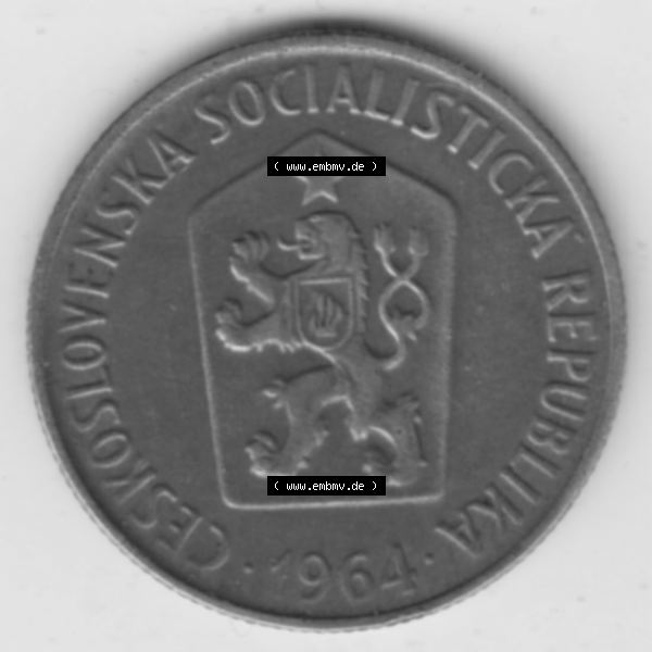 Grau bzw. s/w Münzen Tschechoslowakei Umlaufmünze 1963-1971, 50 Heller. Vorderseite der Münze aus Tschechoslowakei als Bildmaterial für Sammler und Münzen-Webseiten hier im online... Sammlung Graustufen