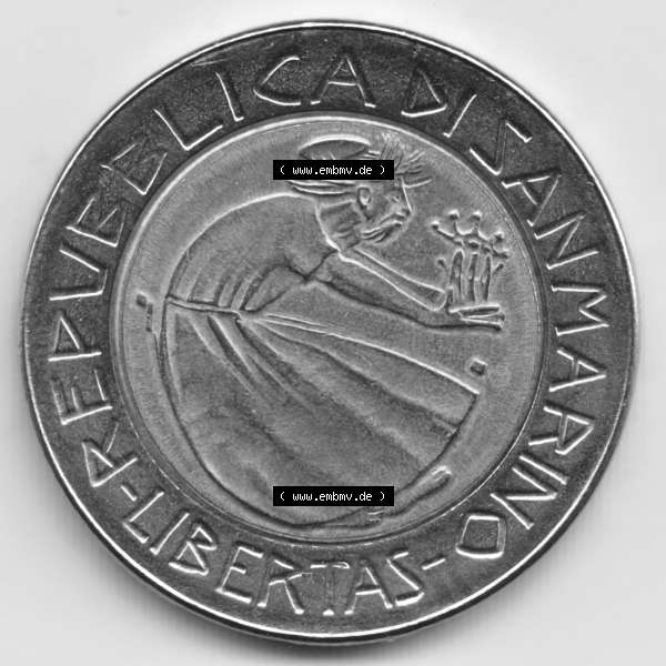 Grau bzw. s/w Münzen San Marino Gedenkmünze 1985-1985, 500 Lire, Drogenkrieg. Wappen der 500 Lire Gedenkmünzen von San Marino Eurovorläufer als Bildmaterial im online Katalog und... Sammlung Graustufen
