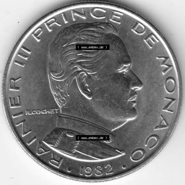 Grau bzw. s/w Münzen Monaco Umlaufmünze 1960-1995, 1 Fr, Franc, Franken Rainier III Prince de Monaco II 1982 (2) Sammlung Graustufen