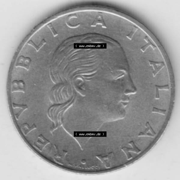 Grau bzw. s/w Münzen Italien Gedenkmünze 1977-2001, 200 Lire, Zahnrad 1988. Rückseite der alten italienischen Münze aus Italien in der italienischen Lira-Währung zum katalogisieren... Sammlung Graustufen