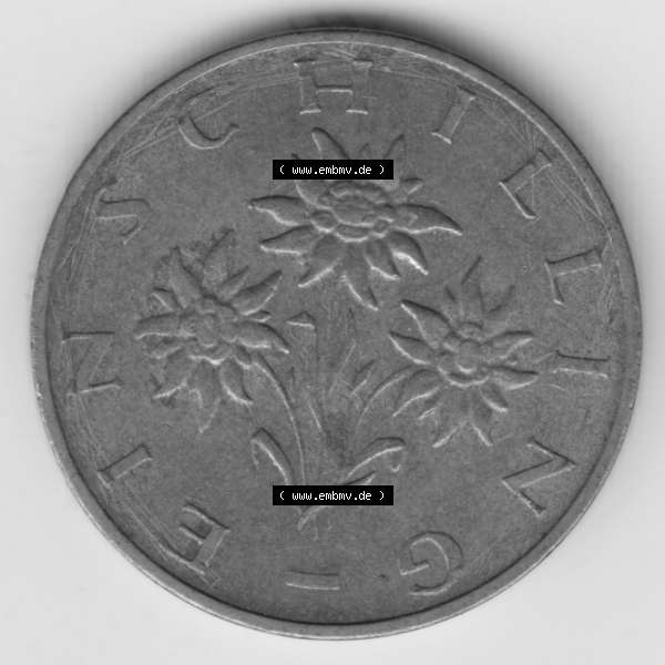 Grau bzw. s/w Münzen Österreich Umlaufmünze 1959-2001, 1 Schilling 1990, Bild mit Rückseite der österreichischen Münze als Bildmaterial, des Bildes zur deiner Nutzung Sammlung Graustufen