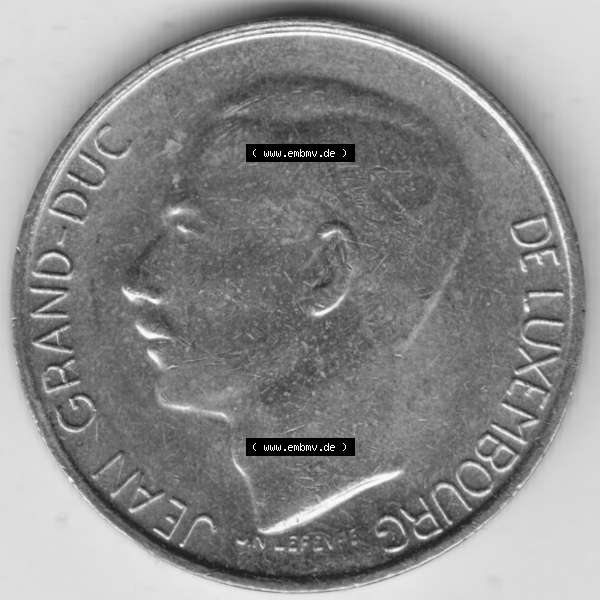Grau bzw. s/w Münzen Luxemburg Umlaufmünze 1989-1995, 5 Franken - Francs 1990, Bild mit Rückseite der Münze als Bildmaterial Sammlung Graustufen