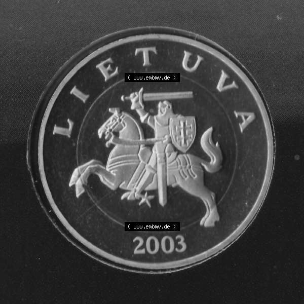 Grau bzw. s/w Münzen Litauen Umlaufmünze 2003, 5 Litai, Bild mit Rückseite der Münze als Bildmaterial Sammlung Graustufen