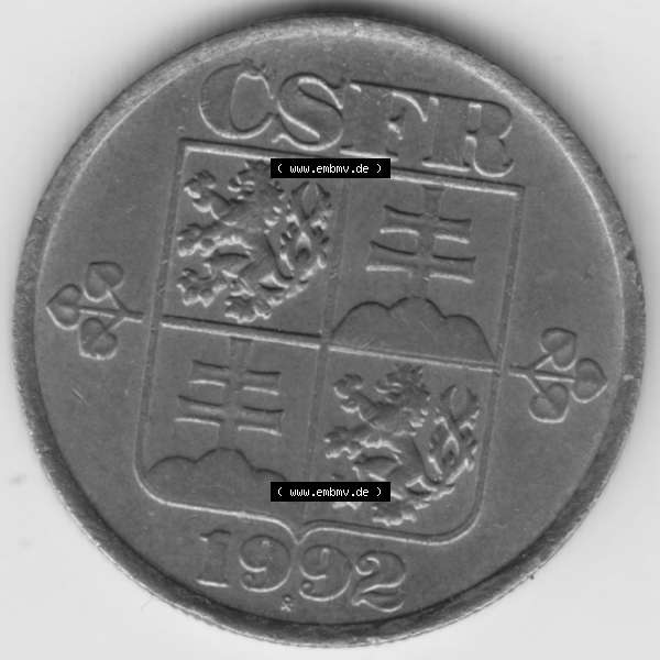 Grau bzw. s/w Münzen Tschechoslowakei Umlaufmünze 1991-1992,20 h, Haleru, Heller. Vorderseite der Münze aus Tschechoslowakei als Bildmaterial für Sammler und Münzen-Webseiten... Sammlung Graustufen