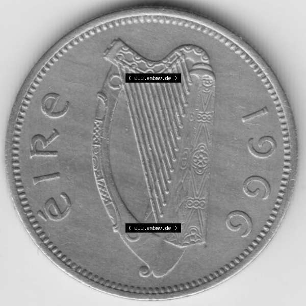 Grau bzw. s/w Münzen Irland Umlaufmünze 1951-1968, 1 Schilling 1966. Rückseite der alten irischen Umlaufmünze aus Irland in Irische Pfund-Währung zum katalogisieren und verwalten... Sammlung Graustufen