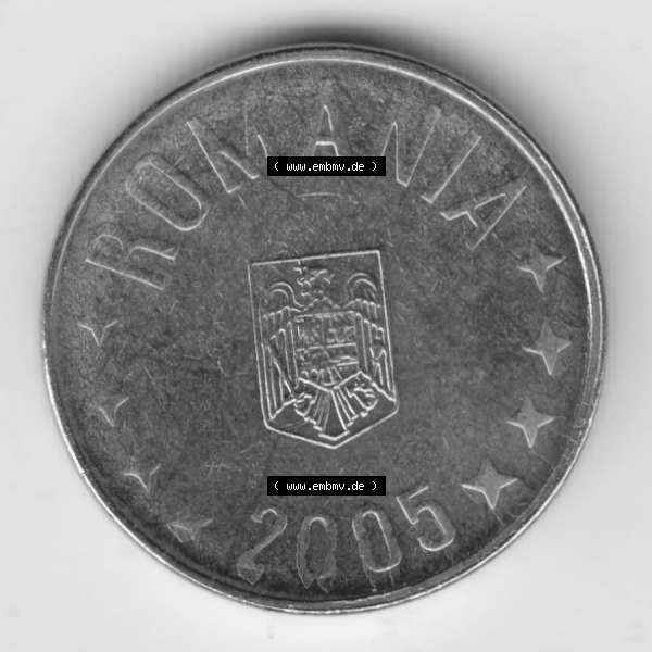 Grau bzw. s/w Münzen Rumänien Umlaufmünze 2005-2012, 1 Ban, Bani 2005, Bild mit Rückseite der Münze als Bildmaterial Sammlung Graustufen