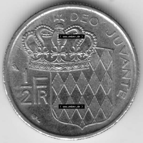 Grau bzw. s/w Münzen Monaco Umlaufmünze 1965-1995, 1/2 Fr, Franc, Franken Rainier III Prince de Monaco 1965 (1) Sammlung Graustufen
