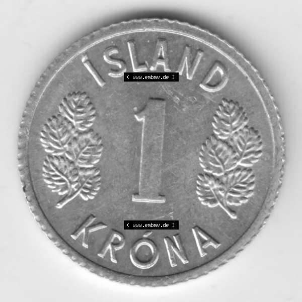 Grau bzw. s/w Münzen Island Umlaufmünze 1976-1980, 1 Krona, Krone 1978. Rückseite der alten Isländischen Umlaufmünze aus Island in Isländischen Kronen-Währung zum... Sammlung Graustufen