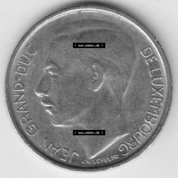 Grau bzw. s/w Münzen Luxemburg Umlaufmünze 1965-1984, 1 F, Franc, Franken 1965, Bild mit Rückseite der Münze als Bildmaterial Sammlung Graustufen
