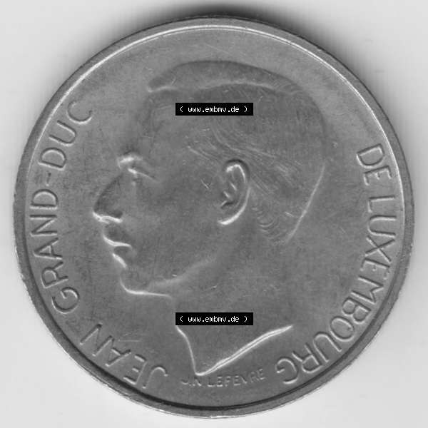 Grau bzw. s/w Münzen Luxemburg Umlaufmünze 1971-1981, 5 F, Francs, Franken 1976, Bild mit Rückseite der Münze als Bildmaterial Sammlung Graustufen