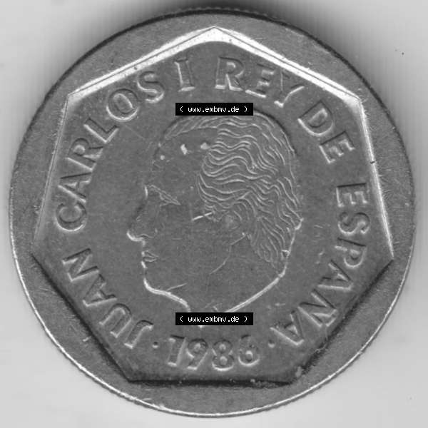 Grau bzw. s/w Münzen Spanien Umlaufmünze 1986-1988, 200 Pesetas - Peseten 1986. Rückseite der spanischen Umlaufmünze aus Spanien vor der Euro-Einführung in Spanien zum katalogisieren... Sammlung Graustufen