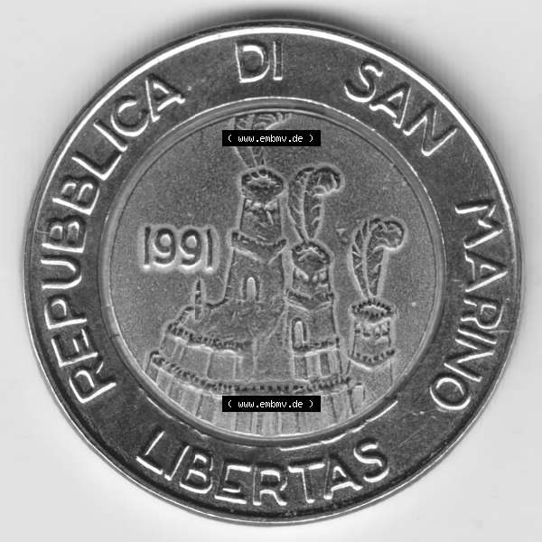 Grau bzw. s/w Münzen San Marino Gedenkmünze 1991-1991, 500 Lire Münze. 500 Lire Gedenkmünzen von San Marino Eurovorläufer als Bildmaterial im online Katalog und Datenbank erhältlich. Sammlung Graustufen