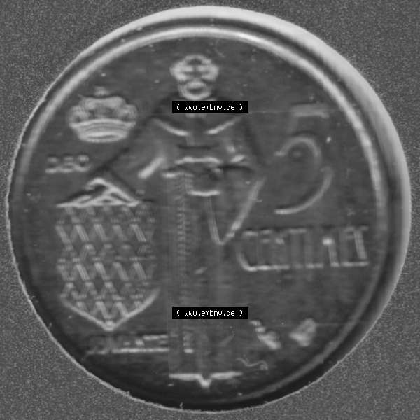Grau bzw. s/w Münzen Monaco Umlaufmünze 1976-1995, 5 Centimes 1995 (1) Sammlung Graustufen