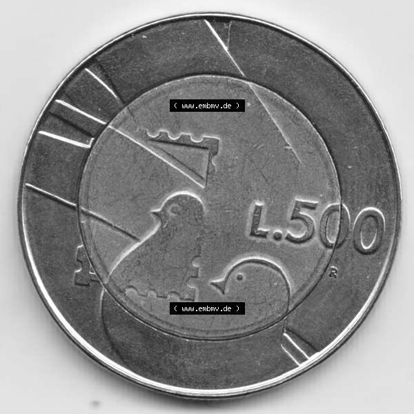 Grau bzw. s/w Münzen San Marino Gedenkmünze 1990-1990, 500 Lire 1600 Jahre San Marino. 500 Lire Gedenkmünzen von San Marino Eurovorläufer als Bildmaterial im online Katalog und Datenbank... Sammlung Graustufen