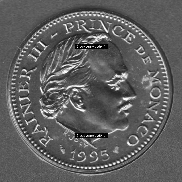 Grau bzw. s/w Münzen Monaco Umlaufmünze 1971-1995, 5 Francs 1995 (2) Sammlung Graustufen