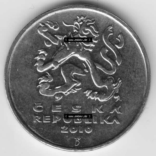 Grau bzw. s/w Münzen Tschechien Umlaufmünze 1993-2013, 5 Kc, 5 Kronen. Vorderseite der Münze aus Tschechien als Bildmaterial für Sammler und Münzen-Webseiten hier im online... Sammlung Graustufen