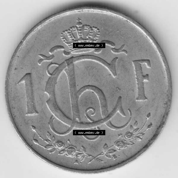 Grau bzw. s/w Münzen Luxemburg Umlaufmünze 1952-1964, 1 F, Franc, Franken 1962, Bild mit Vorderseite der Münze als Bildmaterial Sammlung Graustufen