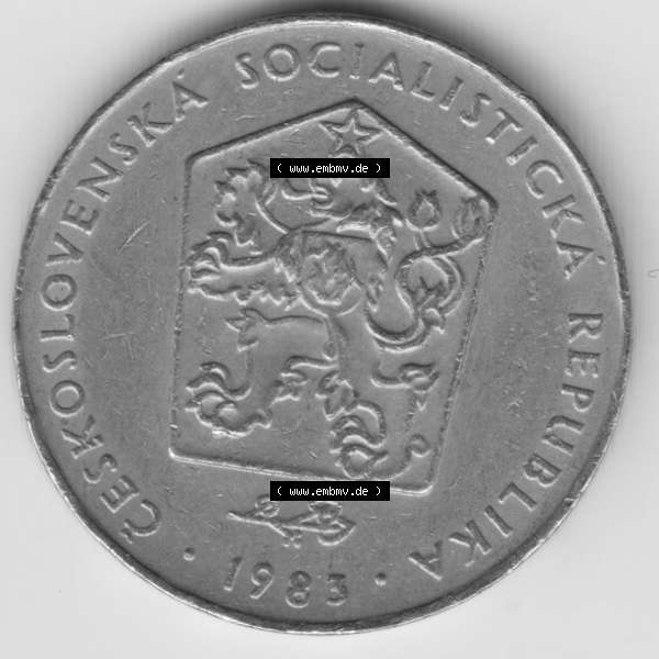 Grau bzw. s/w Münzen Tschechoslowakei Umlaufmünze 1972-1990, 2 Kcs, Koruny, Kronen. Vorderseite der Münze aus Tschechoslowakei als Bildmaterial für Sammler und Münzen-Webseiten... Sammlung Graustufen