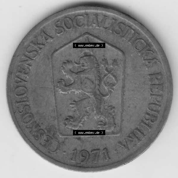 Grau bzw. s/w Münzen Tschechoslowakei Umlaufmünze 1961-1990, 1 Kcs, Koruna, Krone. Vorderseite der Münze aus Tschechoslowakei als Bildmaterial für Sammler und Münzen-Webseiten... Sammlung Graustufen