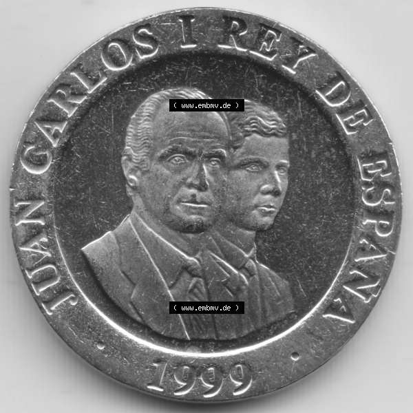 Grau bzw. s/w Münzen Spanien Umlaufmünze 1998-2000, 200 PTAS, Peseten 1999. Rückseite der spanischen Umlaufmünze aus Spanien vor der Euro-Einführung in Spanien zum katalogisieren... Sammlung Graustufen