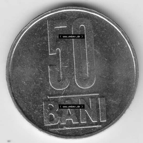 Grau bzw. s/w Münzen Rumänien Umlaufmünze 2005-2012, 50 Bani 2005, Bild mit Vorderseite der Münze als Bildmaterial Sammlung Graustufen