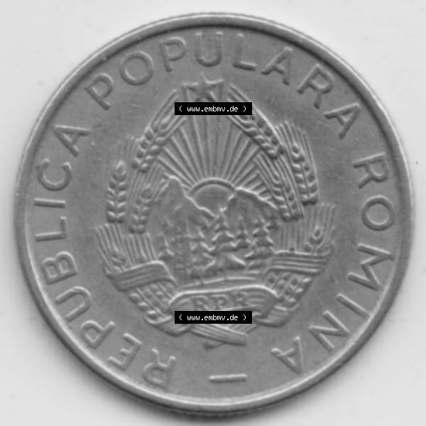 Grau bzw. s/w Münzen Rumänien Umlaufmünze 1955-1955, 25 Bani, Bild mit Rückseite der Münze als Bildmaterial Sammlung Graustufen