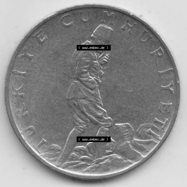Grau bzw. s/w Münzen Türkei Umlaufmünze 1969-1980, 2,50 Lira - Lire. Rückseite der Münze der Türkei als Bildmaterial für Sammler und Münzen-Webseiten hier im... Sammlung Graustufen