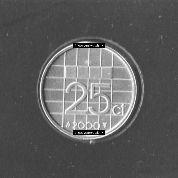 Grau bzw. s/w Münzen Niederlande Umlaufmünze 1982-2000, 25 Cent, Bild mit Vorderseite der Münze als Bildmaterial Sammlung Graustufen