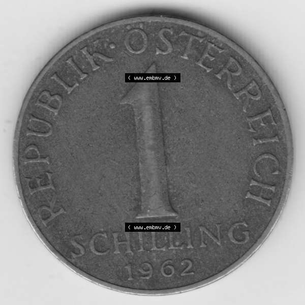 Grau bzw. s/w Münzen Österreich Umlaufmünze 1959-2001, 1 Schilling 1962, Bild mit Vorderseite der Münze aus Österreich als Bildmaterial, für dich selbst Sammlung Graustufen