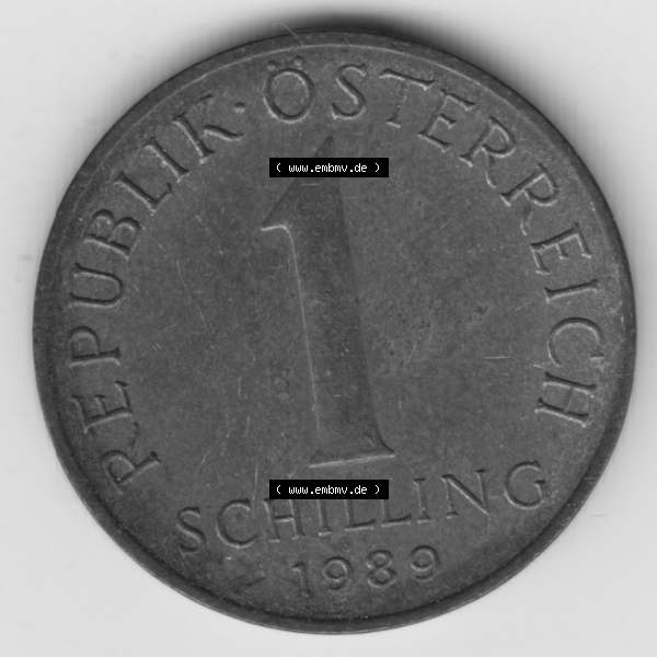 Grau bzw. s/w Münzen Österreich Umlaufmünze 1959-2001, 1 Schilling 1989, Bild mit Vorderseite der Münze aus Österreich als Bildmaterial, für dich selbst Sammlung Graustufen