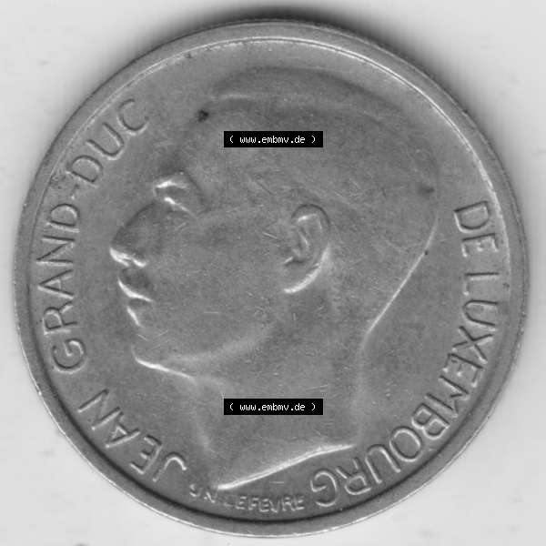 Grau bzw. s/w Münzen Luxemburg Umlaufmünze 1965-1984, 1 Franken - Francs 1965, Bild mit Rückseite der Münze als Bildmaterial Sammlung Graustufen